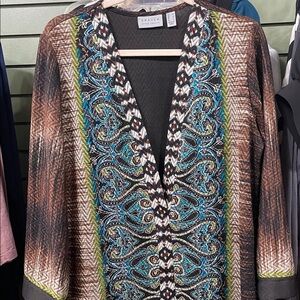 Grayers Women's Blue and Brown Patterned Cardigan